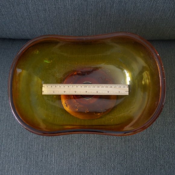 Amber Colored Glass Pedestal Bowl with Metal Base - Picture 4 of 13